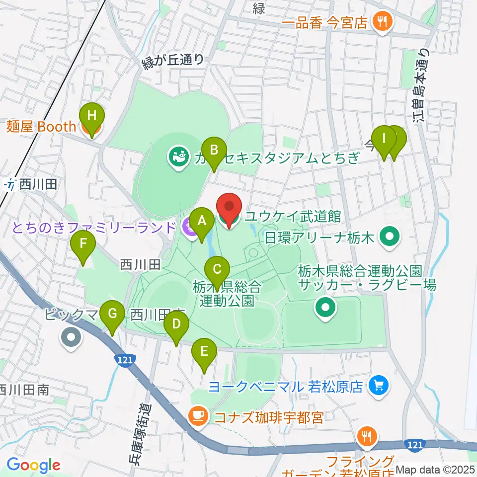 ユウケイ武道館周辺のファミレス・ファーストフード一覧地図