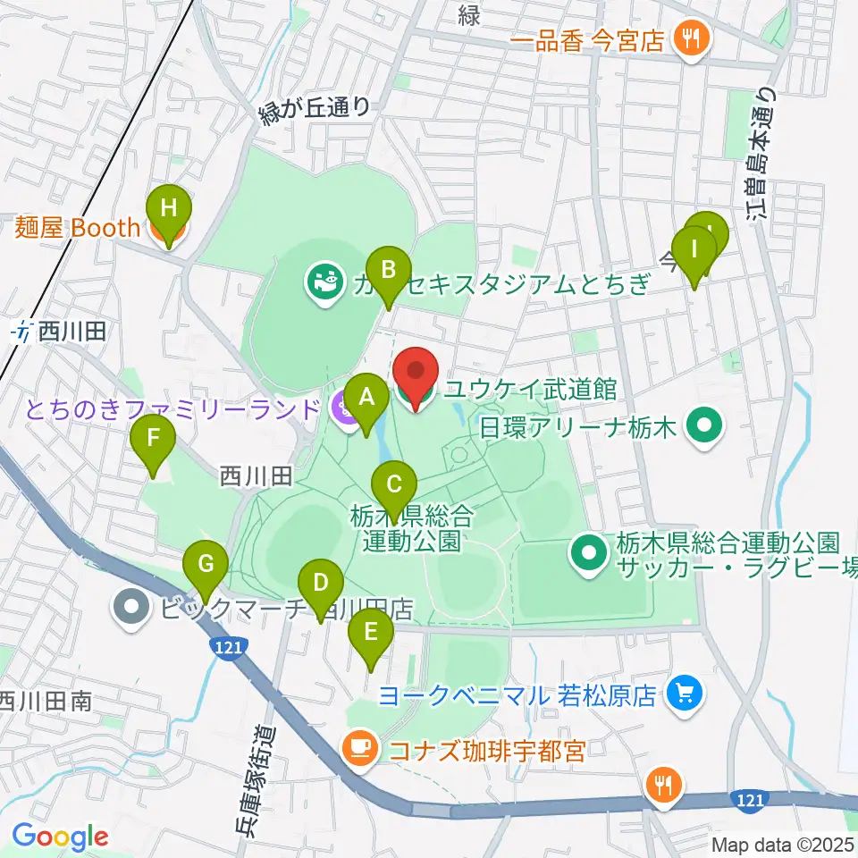 ユウケイ武道館周辺のファミレス・ファーストフード一覧地図