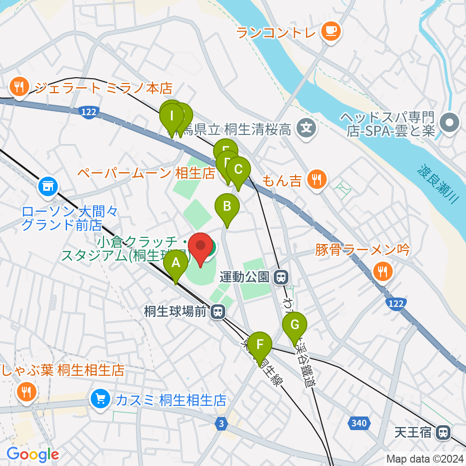 小倉クラッチ・スタジアム周辺のファミレス・ファーストフード一覧地図