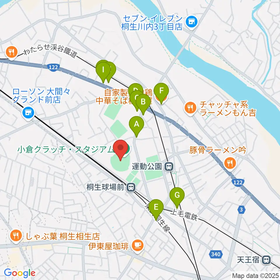小倉クラッチ・スタジアム周辺のファミレス・ファーストフード一覧地図