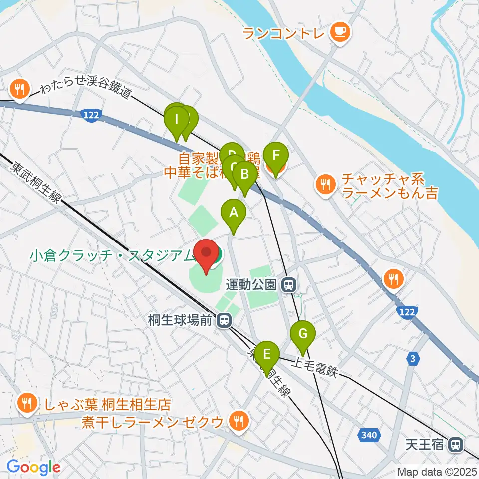 小倉クラッチ・スタジアム周辺のファミレス・ファーストフード一覧地図