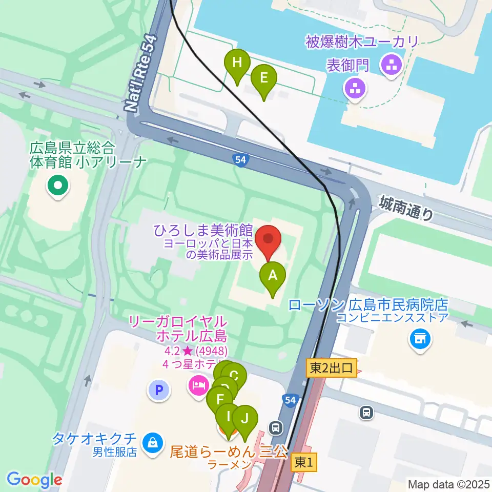 ひろしま美術館周辺のファミレス・ファーストフード一覧地図