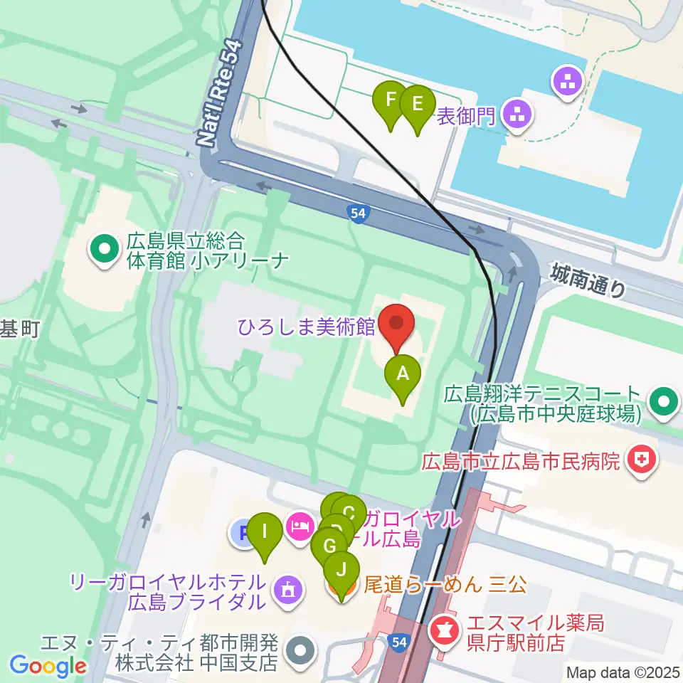 ひろしま美術館周辺のファミレス・ファーストフード一覧地図