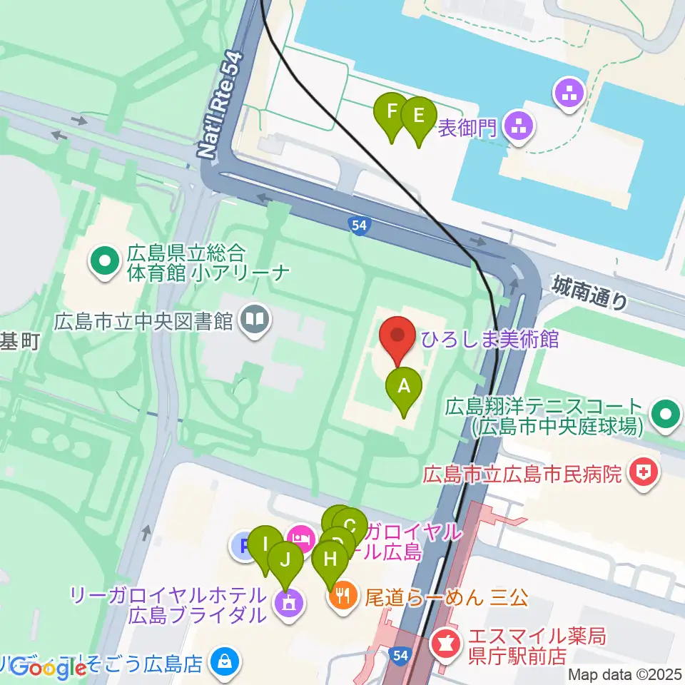 ひろしま美術館周辺のファミレス・ファーストフード一覧地図