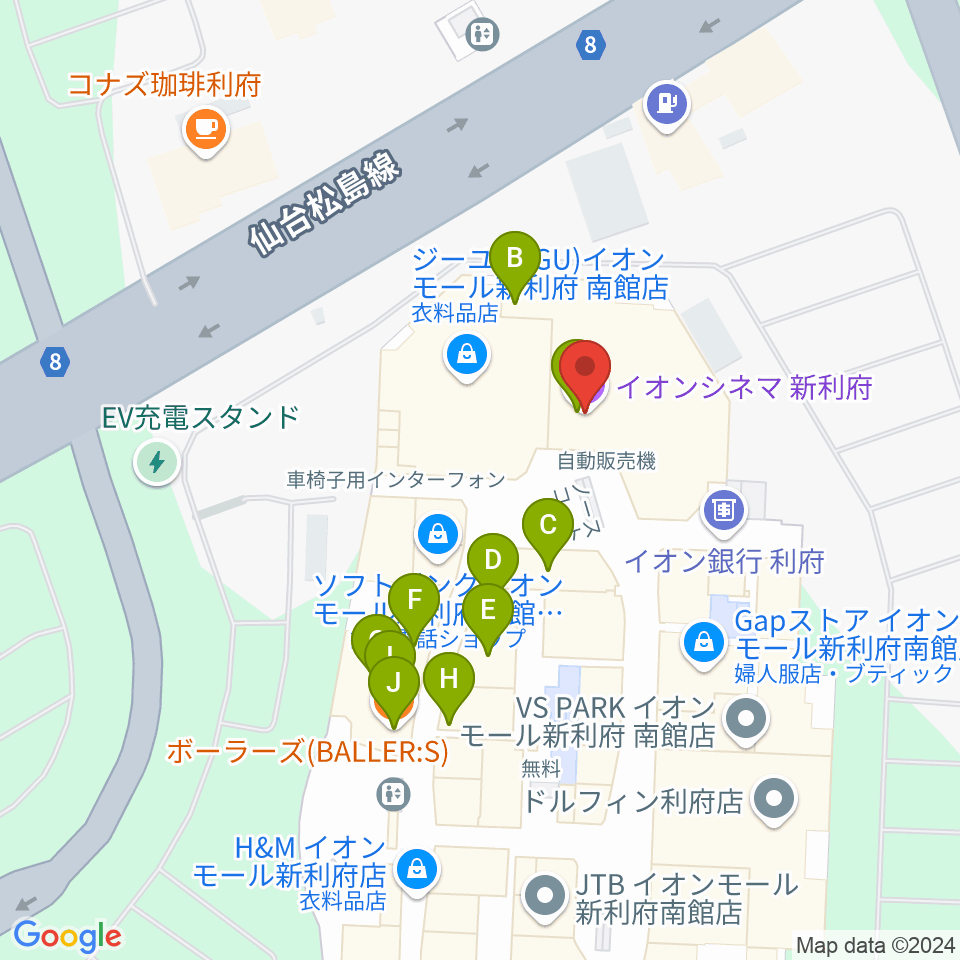 イオンシネマ新利府周辺のファミレス・ファーストフード一覧地図