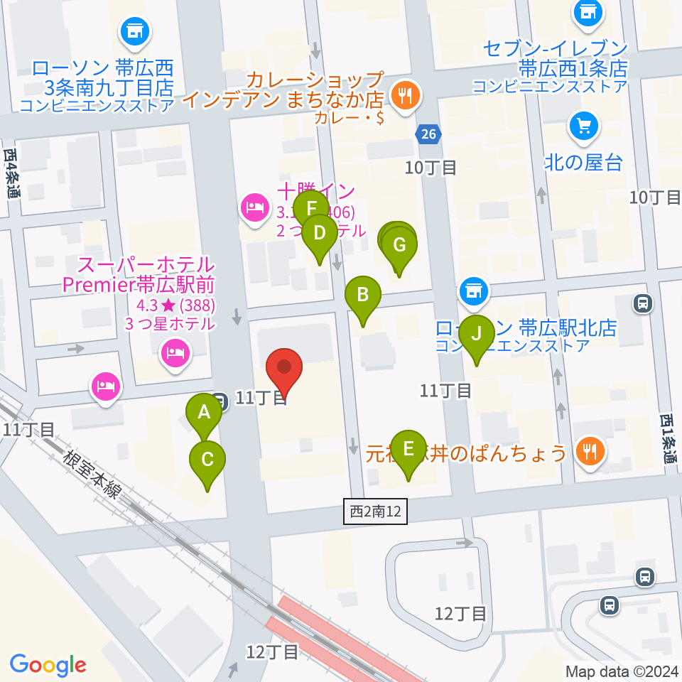 シネマ太陽帯広周辺のファミレス・ファーストフード一覧地図