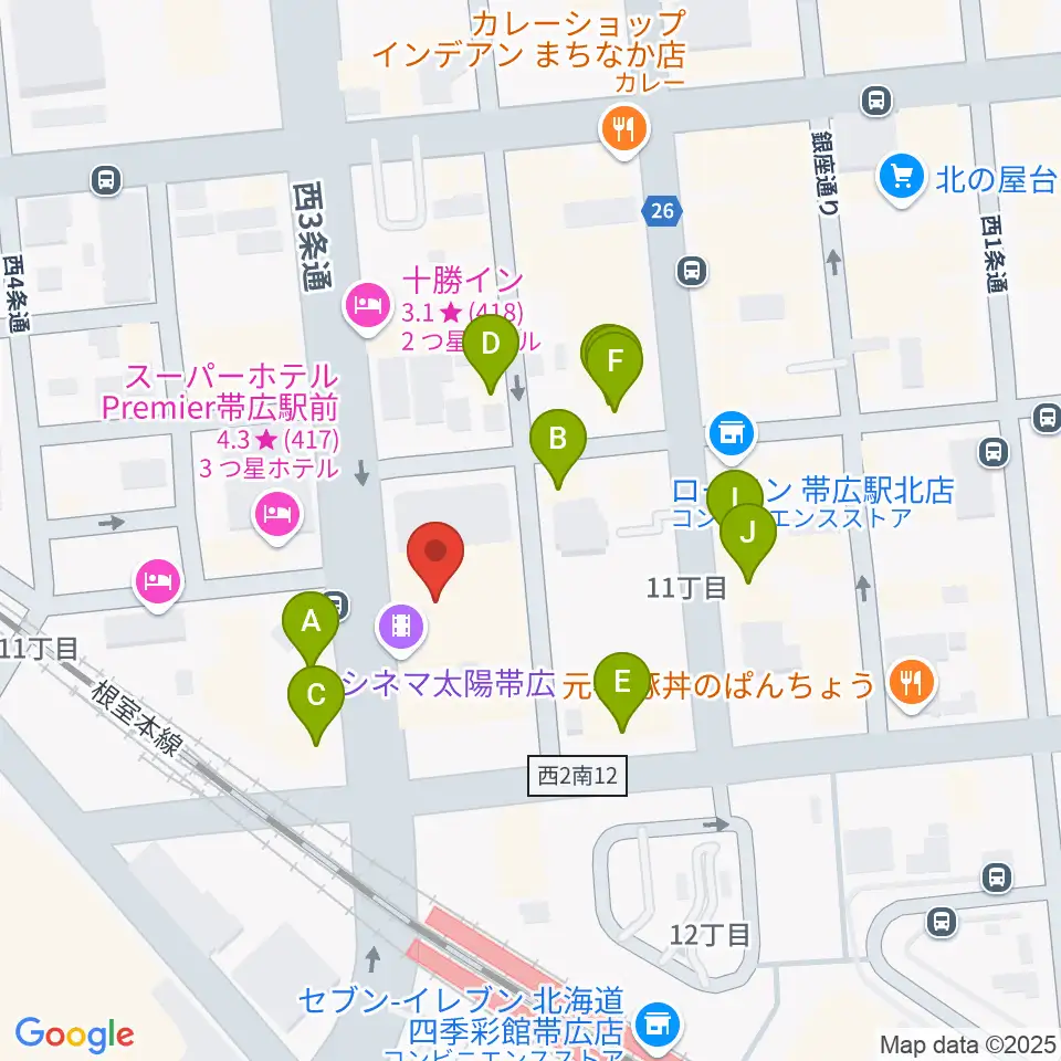 シネマ太陽帯広周辺のファミレス・ファーストフード一覧地図