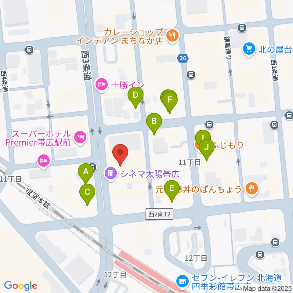 シネマ太陽帯広周辺のファミレス・ファーストフード一覧地図