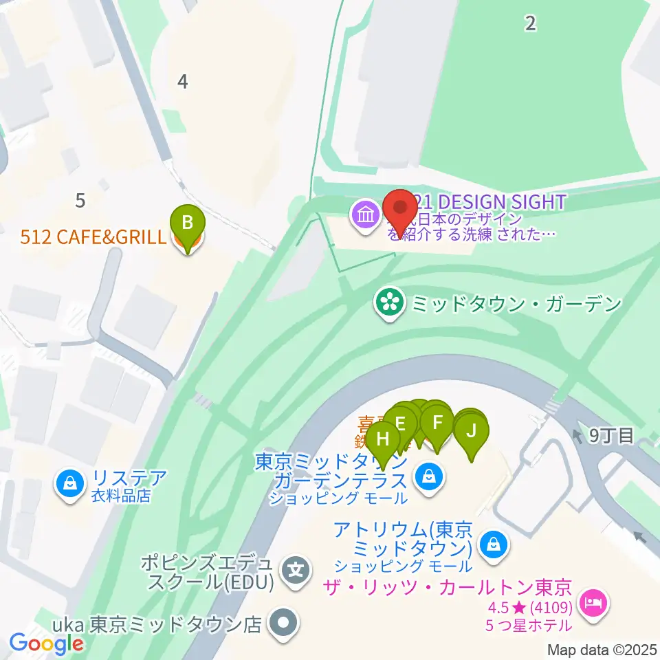 21_21 DESIGN SIGHT周辺のファミレス・ファーストフード一覧地図