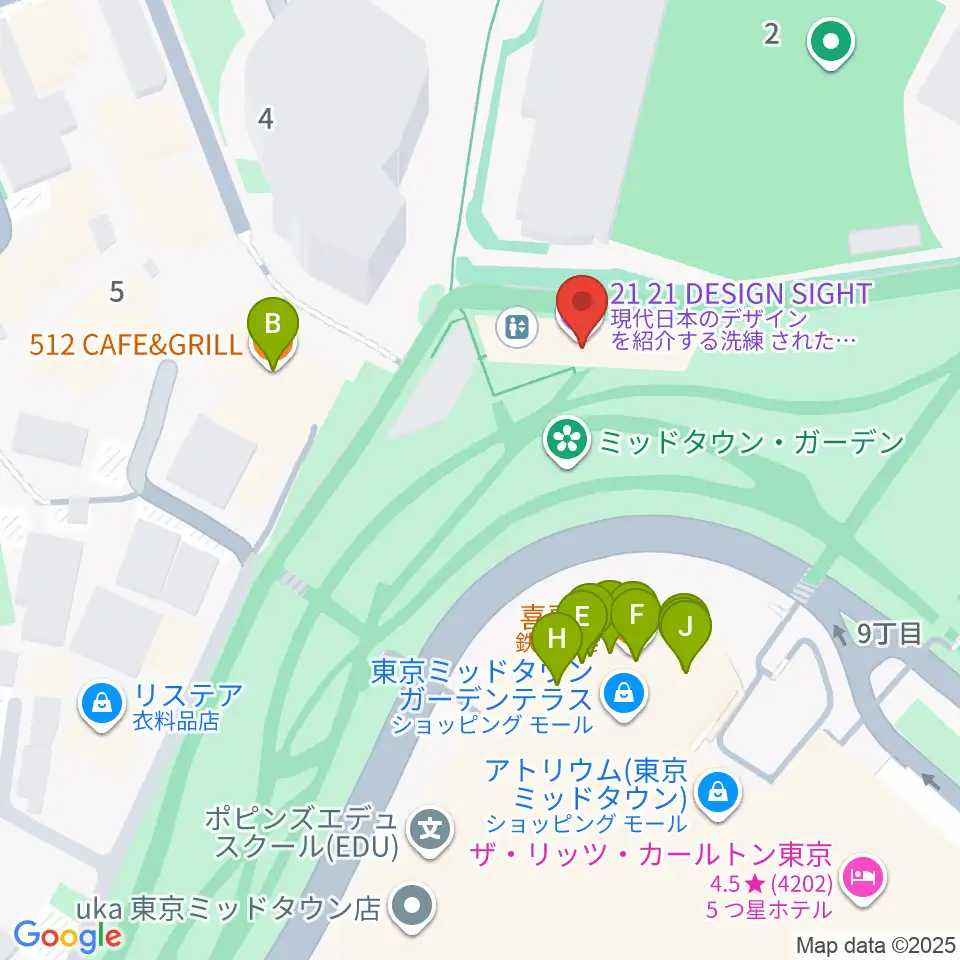 21_21 DESIGN SIGHT周辺のファミレス・ファーストフード一覧地図