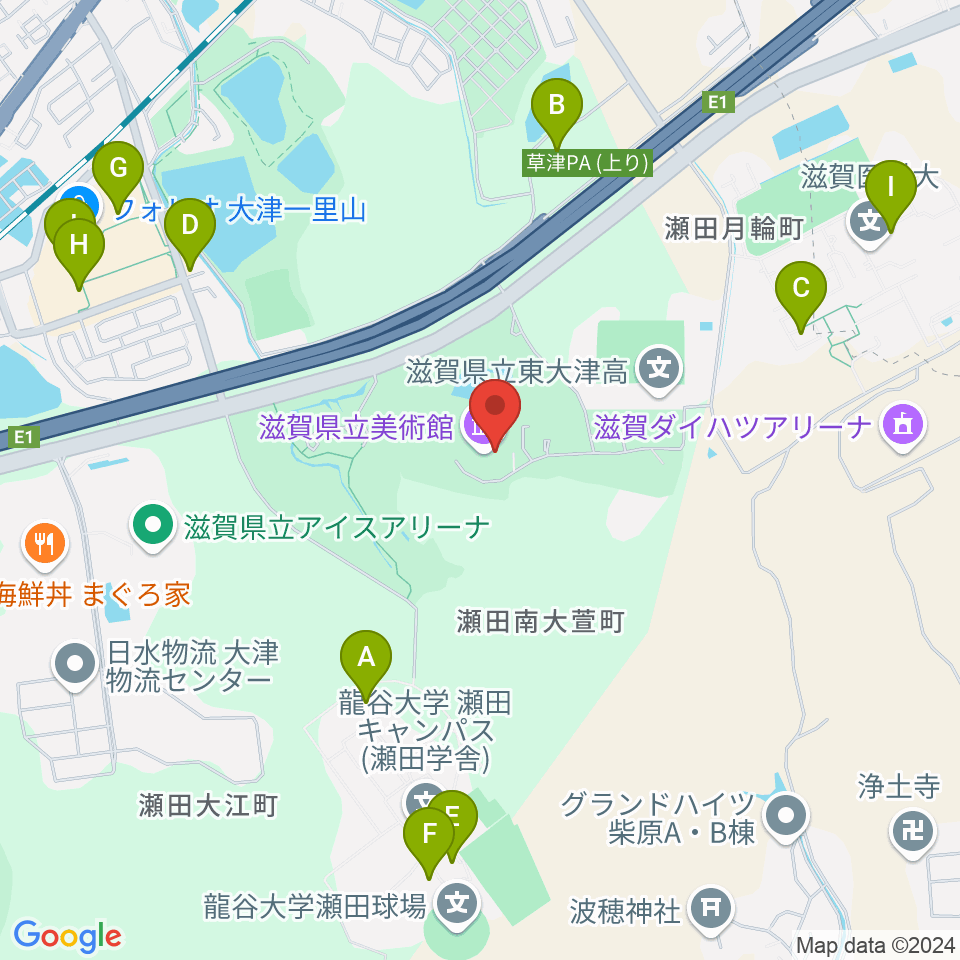 滋賀県立美術館周辺のファミレス・ファーストフード一覧地図