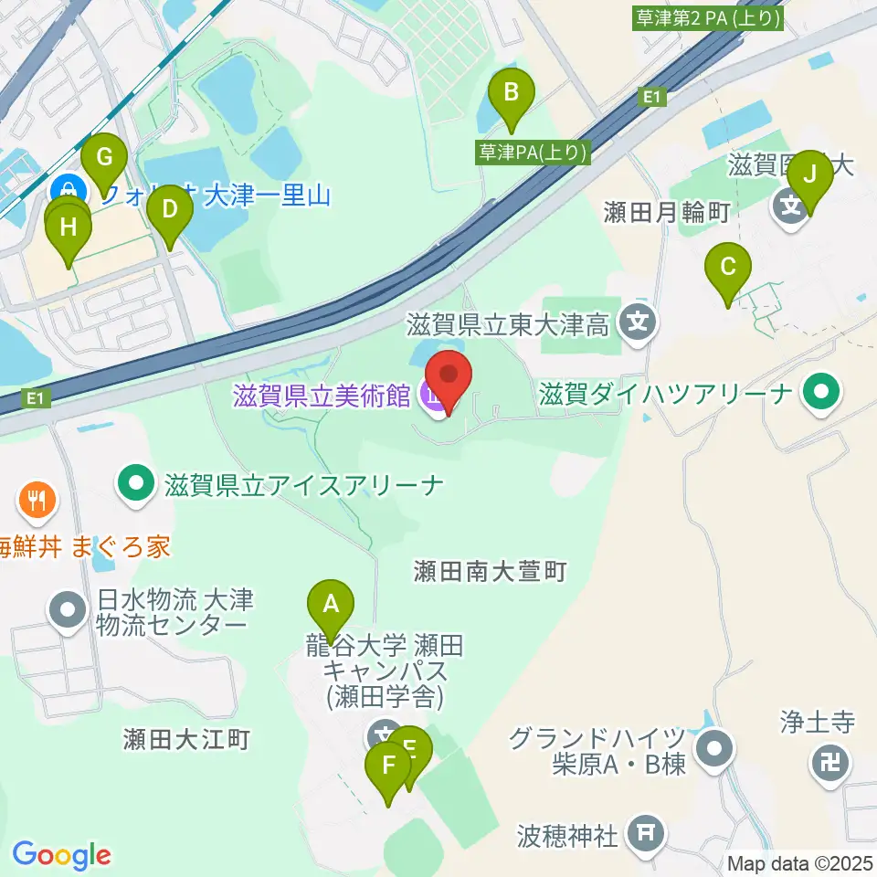 滋賀県立美術館周辺のファミレス・ファーストフード一覧地図
