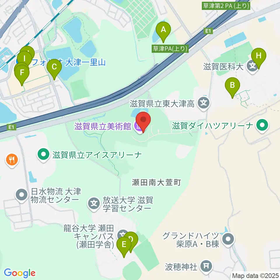 滋賀県立美術館周辺のファミレス・ファーストフード一覧地図