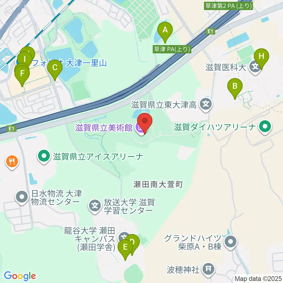 滋賀県立美術館周辺のファミレス・ファーストフード一覧地図