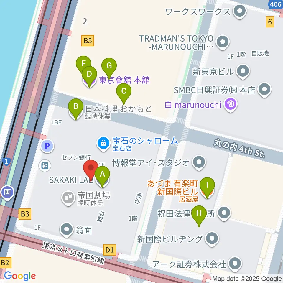 出光美術館周辺のファミレス・ファーストフード一覧地図
