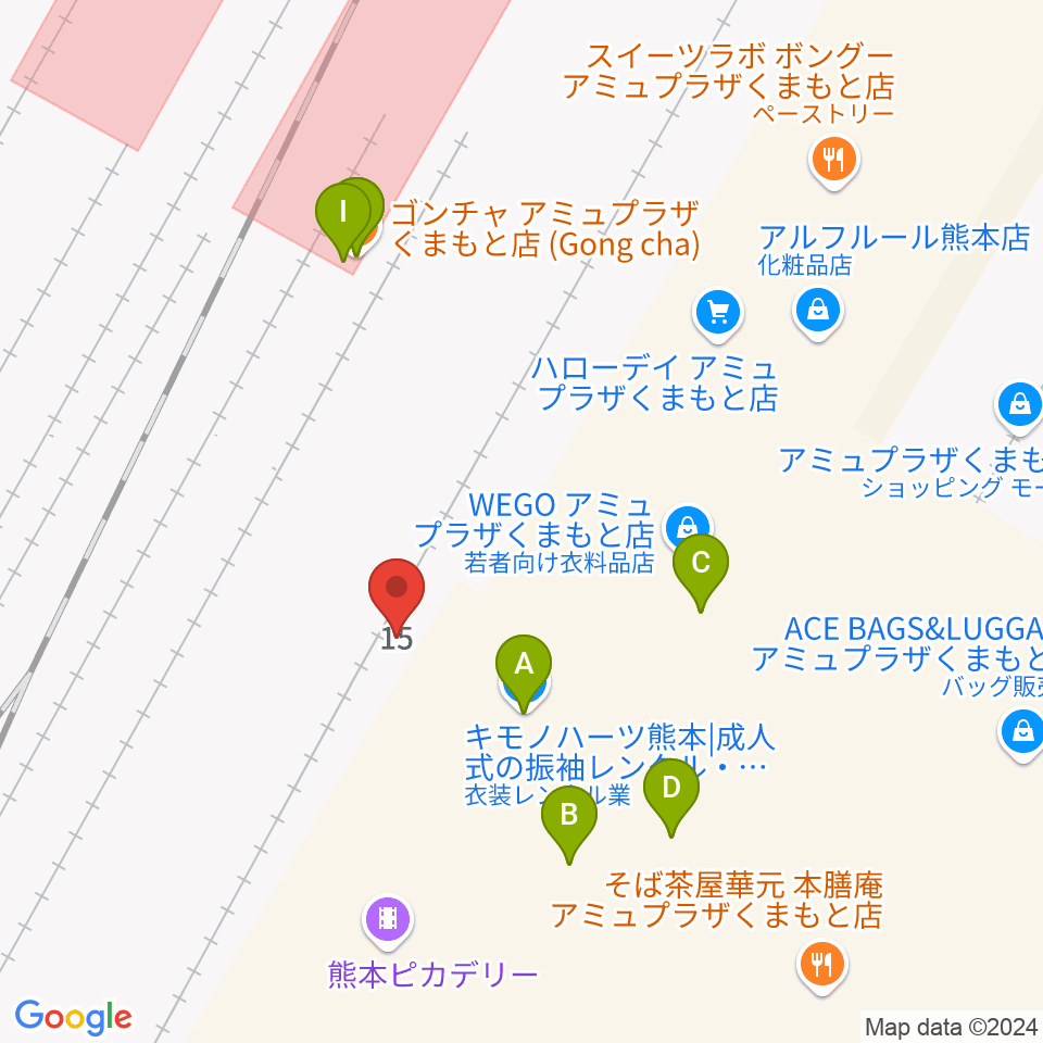 熊本ピカデリー周辺のファミレス・ファーストフード一覧地図