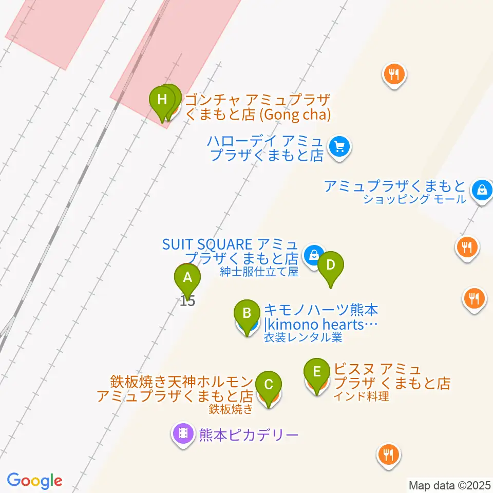 熊本ピカデリー周辺のファミレス・ファーストフード一覧地図