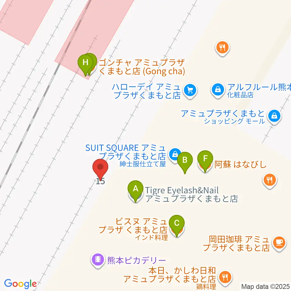 熊本ピカデリー周辺のファミレス・ファーストフード一覧地図