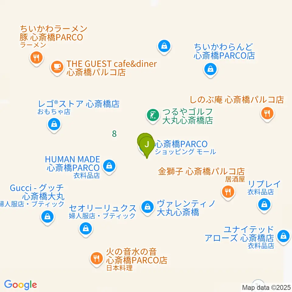 シアタス心斎橋周辺のファミレス・ファーストフード一覧地図