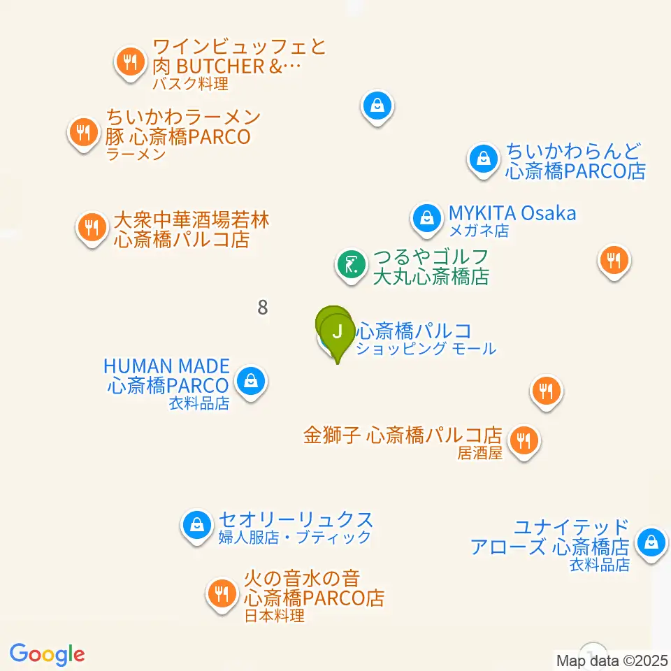 シアタス心斎橋周辺のファミレス・ファーストフード一覧地図