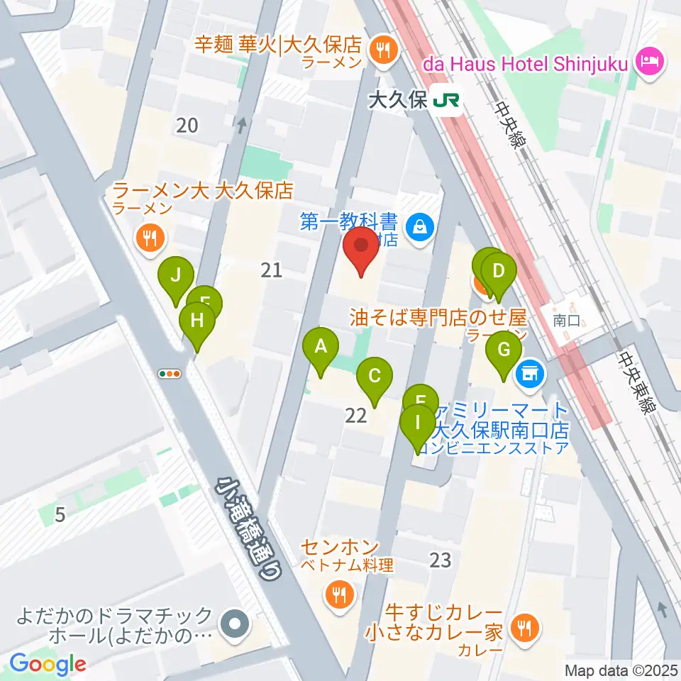 ON AIR 大久保スタジオ周辺のファミレス・ファーストフード一覧地図