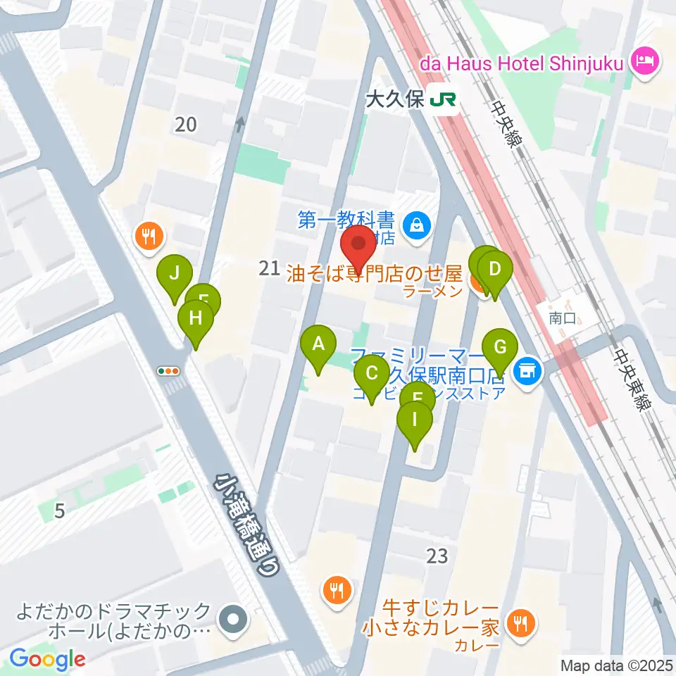 ON AIR 大久保スタジオ周辺のファミレス・ファーストフード一覧地図