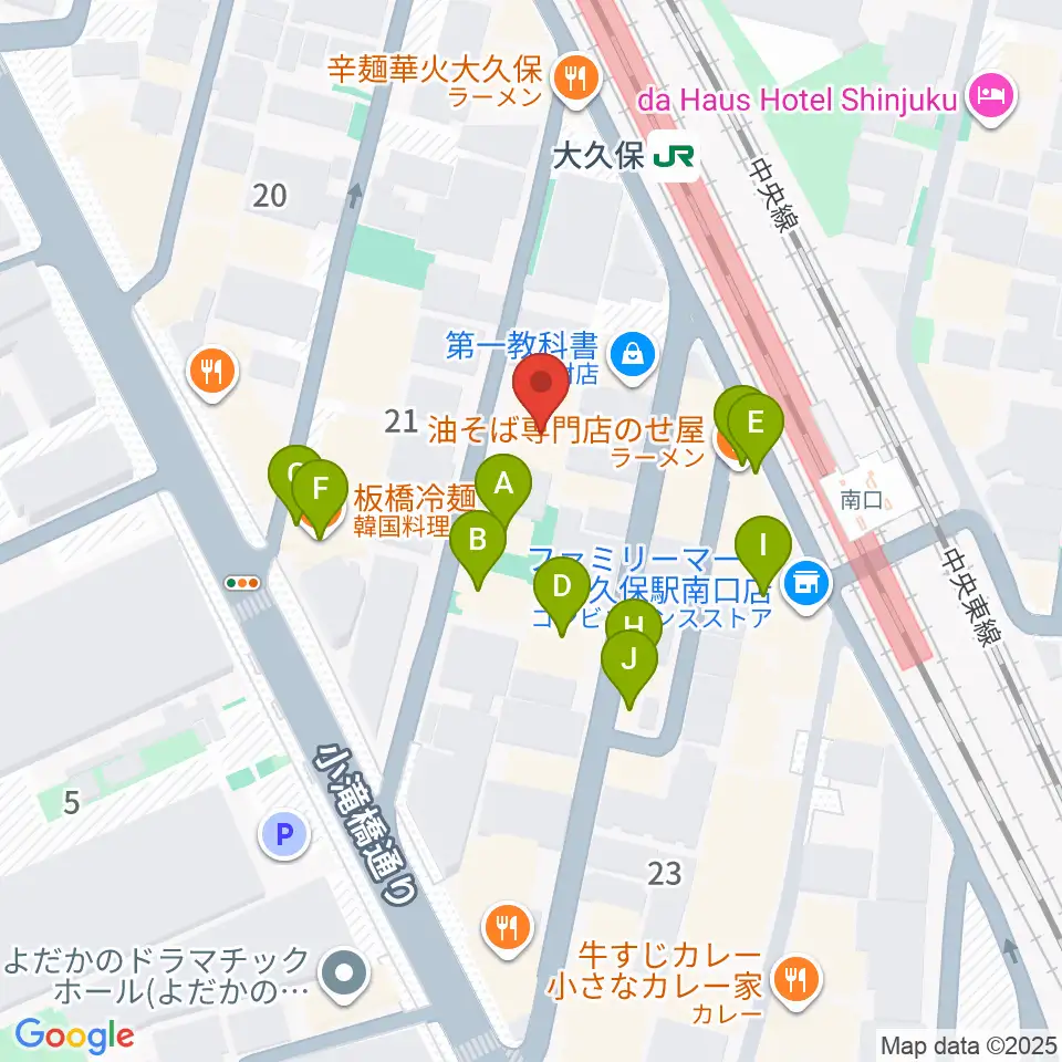 ON AIR 大久保スタジオ周辺のファミレス・ファーストフード一覧地図