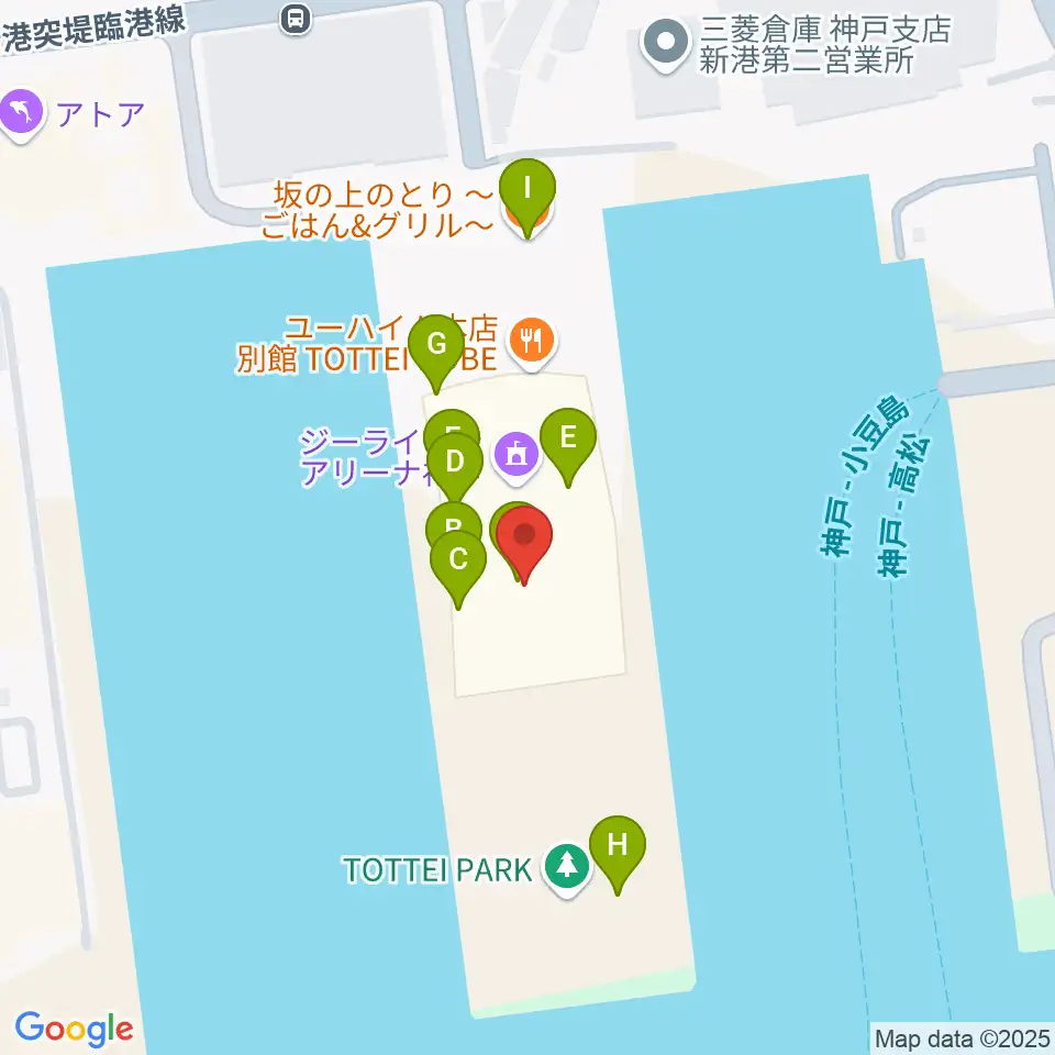ジーライオンアリーナ神戸周辺のファミレス・ファーストフード一覧地図