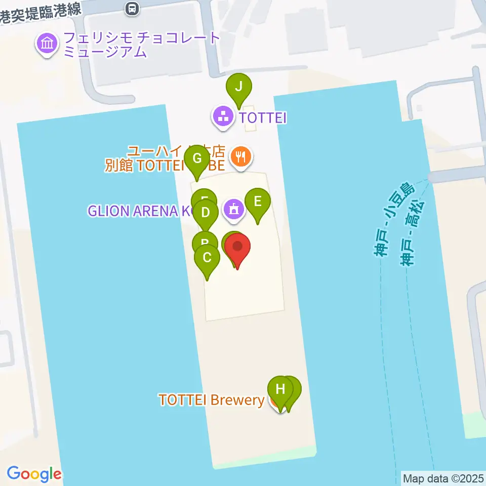 ジーライオンアリーナ神戸周辺のファミレス・ファーストフード一覧地図