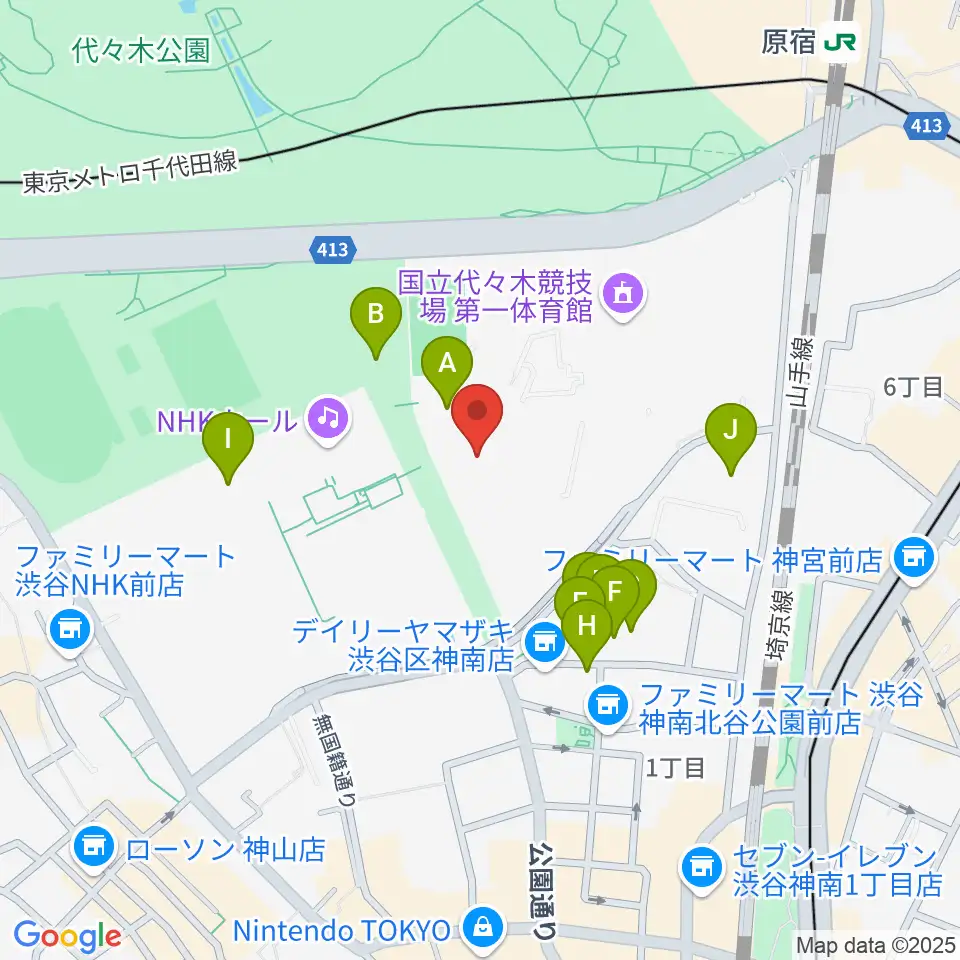代々木第二体育館周辺のファミレス・ファーストフード一覧地図