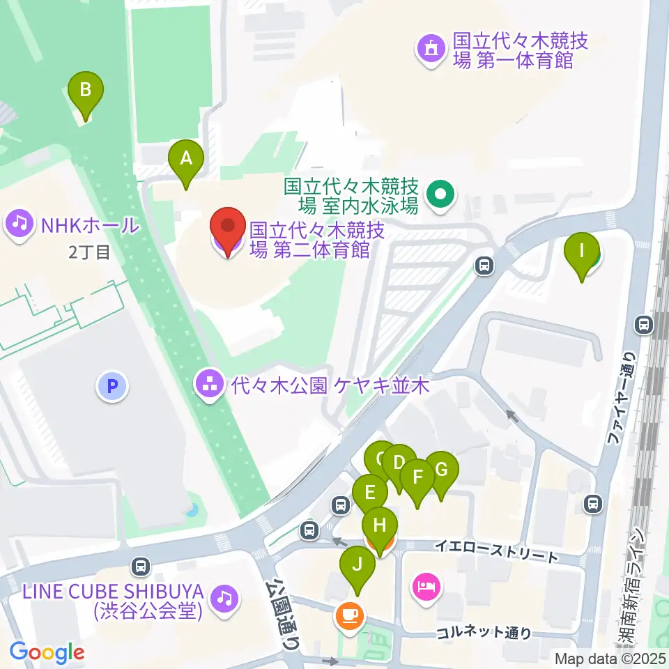 代々木第二体育館周辺のファミレス・ファーストフード一覧地図