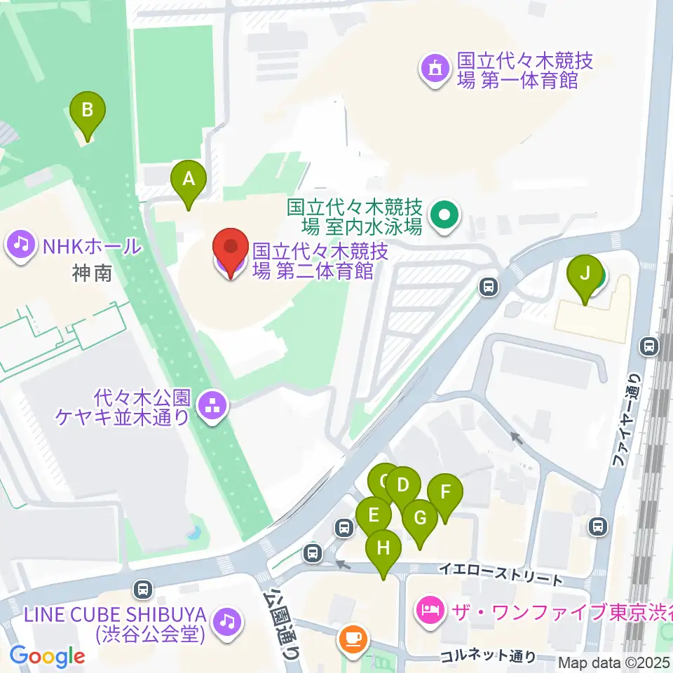 代々木第二体育館周辺のファミレス・ファーストフード一覧地図