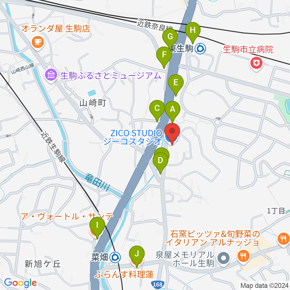 ZICO STUDIO周辺のファミレス・ファーストフード一覧地図