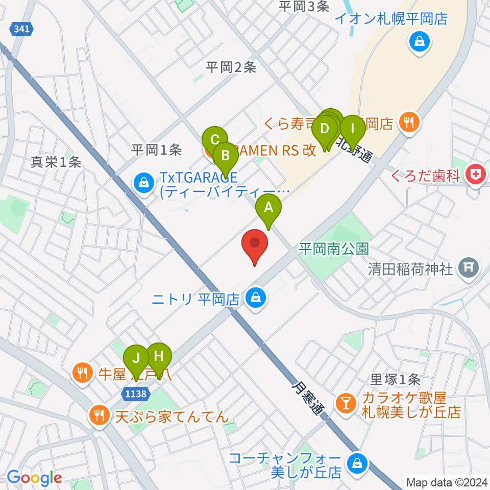 清田区体育館・温水プール周辺のファミレス・ファーストフード一覧地図