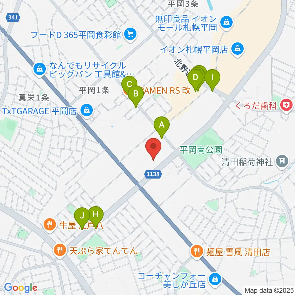 清田区体育館・温水プール周辺のファミレス・ファーストフード一覧地図
