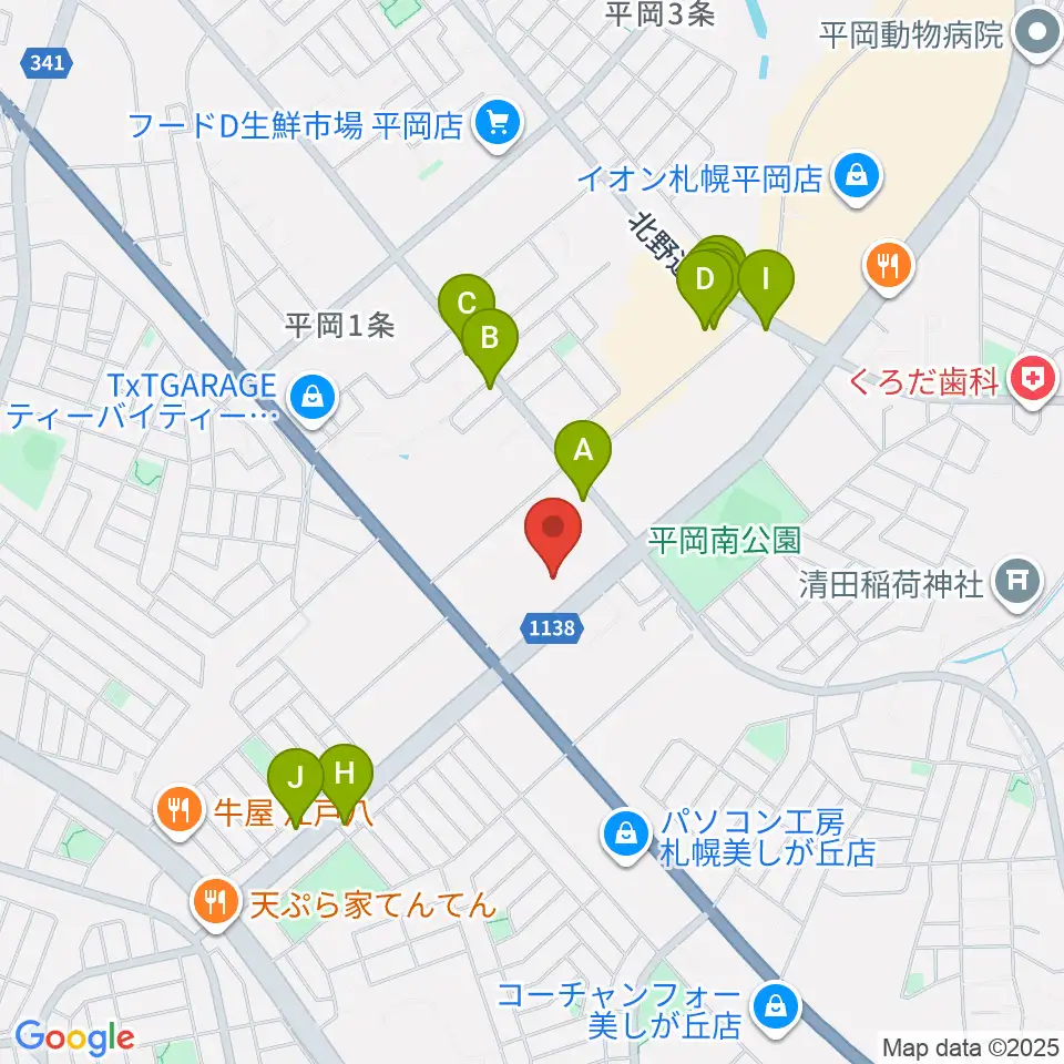 清田区体育館・温水プール周辺のファミレス・ファーストフード一覧地図