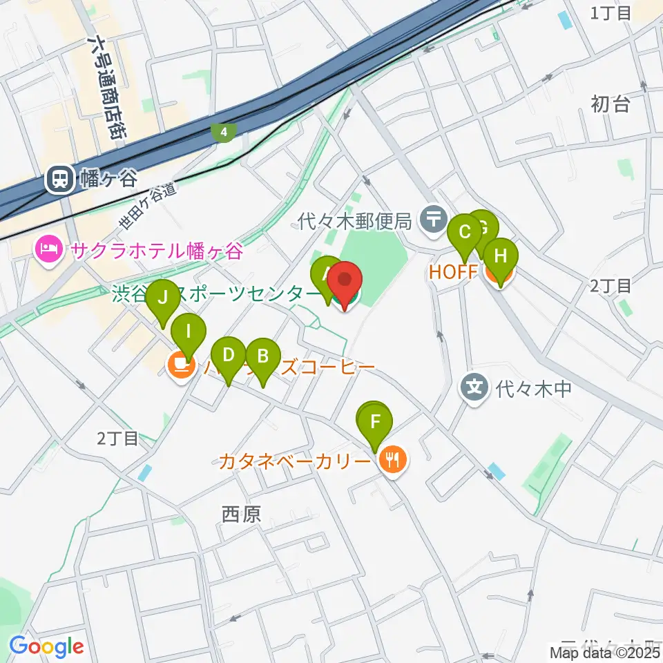 渋谷区スポーツセンター周辺のファミレス・ファーストフード一覧地図