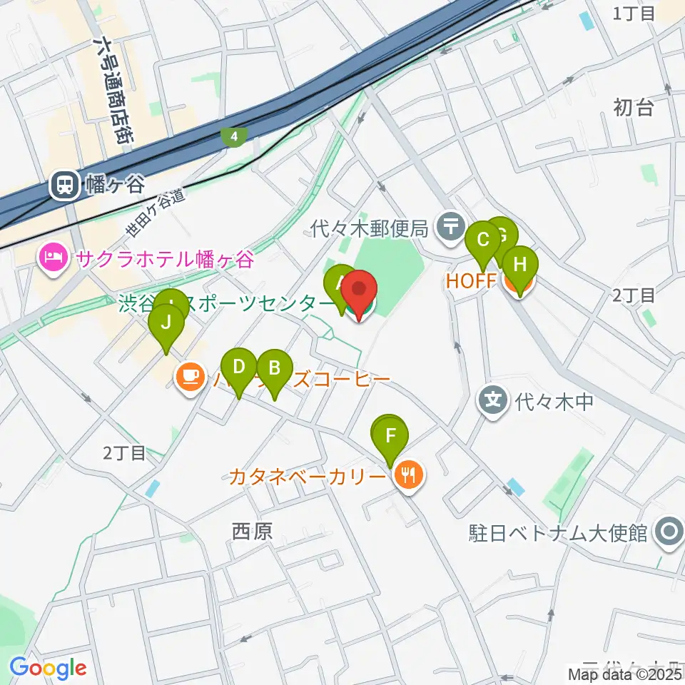 渋谷区スポーツセンター周辺のファミレス・ファーストフード一覧地図