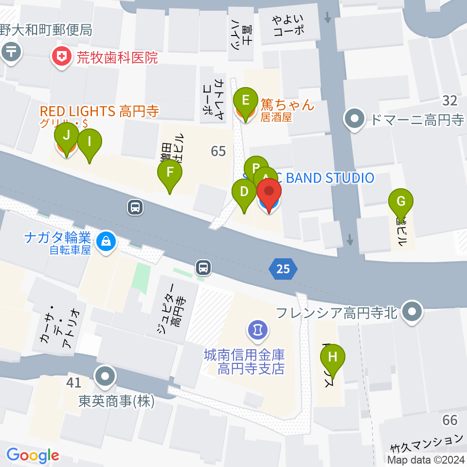 ソニックバンドスタジオ周辺のファミレス・ファーストフード一覧地図