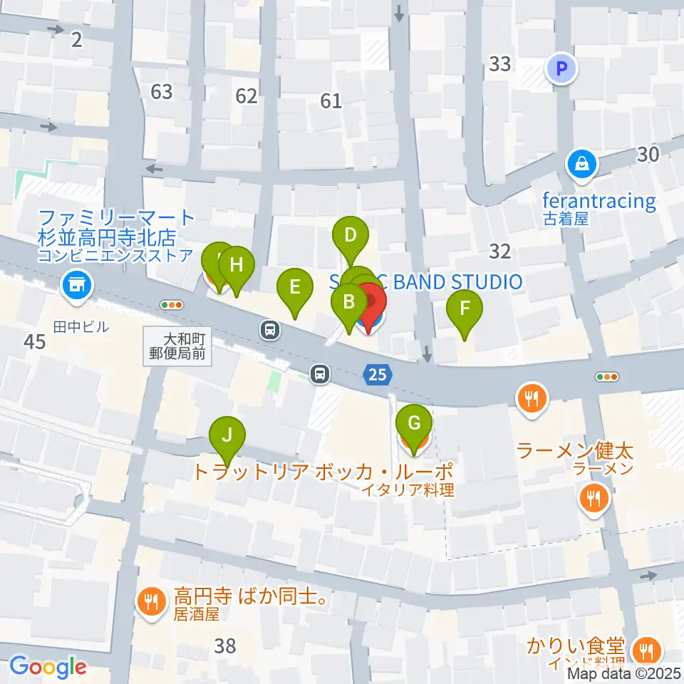ソニックバンドスタジオ周辺のファミレス・ファーストフード一覧地図
