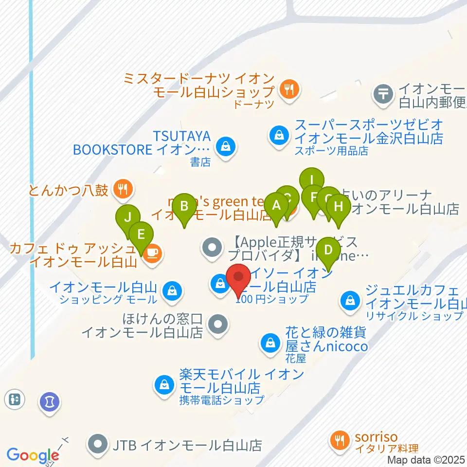 イオンシネマ白山周辺のファミレス・ファーストフード一覧地図