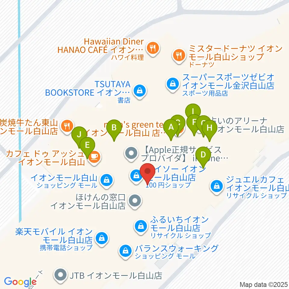 イオンシネマ白山周辺のファミレス・ファーストフード一覧地図