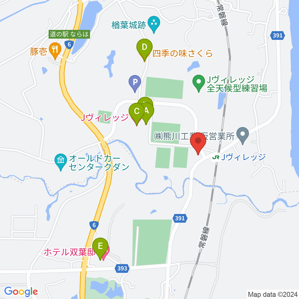 Jヴィレッジ周辺のファミレス・ファーストフード一覧地図