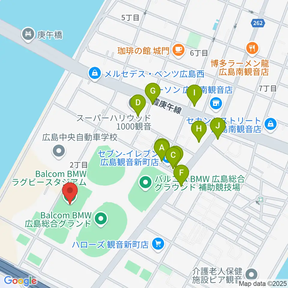 バルコムBMWスタジアム周辺のファミレス・ファーストフード一覧地図