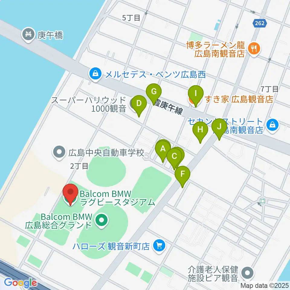 バルコムBMWスタジアム周辺のファミレス・ファーストフード一覧地図