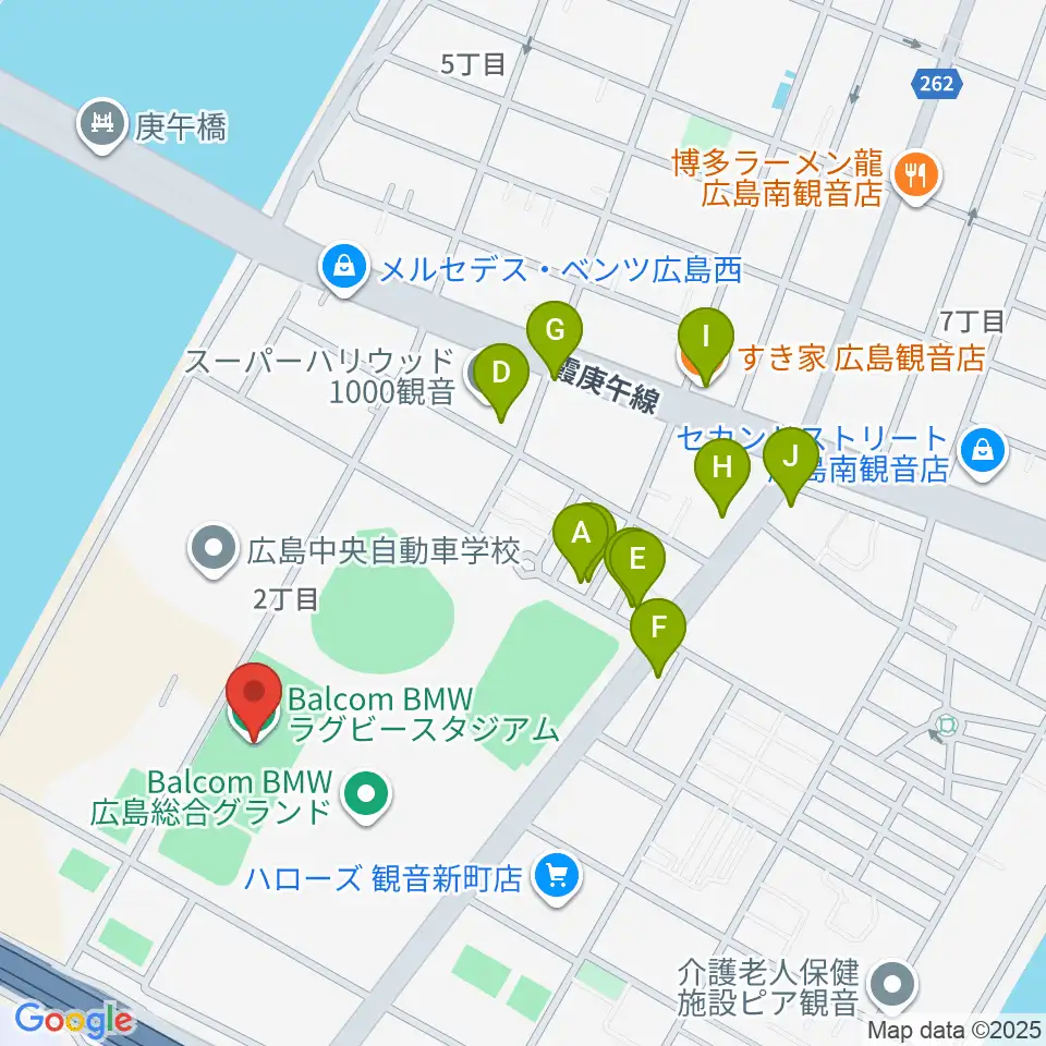 バルコムBMWスタジアム周辺のファミレス・ファーストフード一覧地図