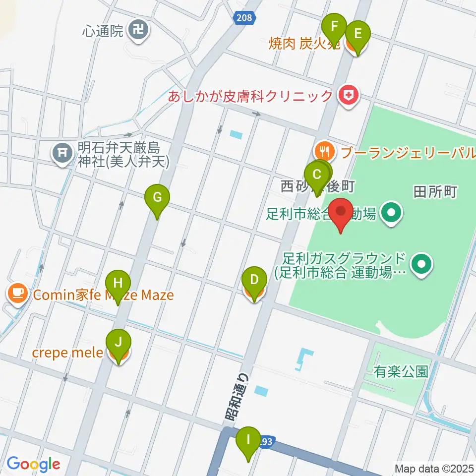ジェットブラックフラワーズスタジアム周辺のファミレス・ファーストフード一覧地図