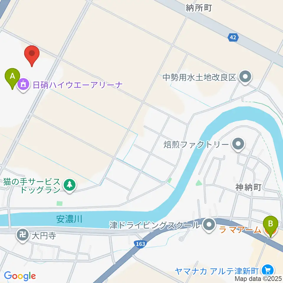 NHW三重武道館周辺のファミレス・ファーストフード一覧地図