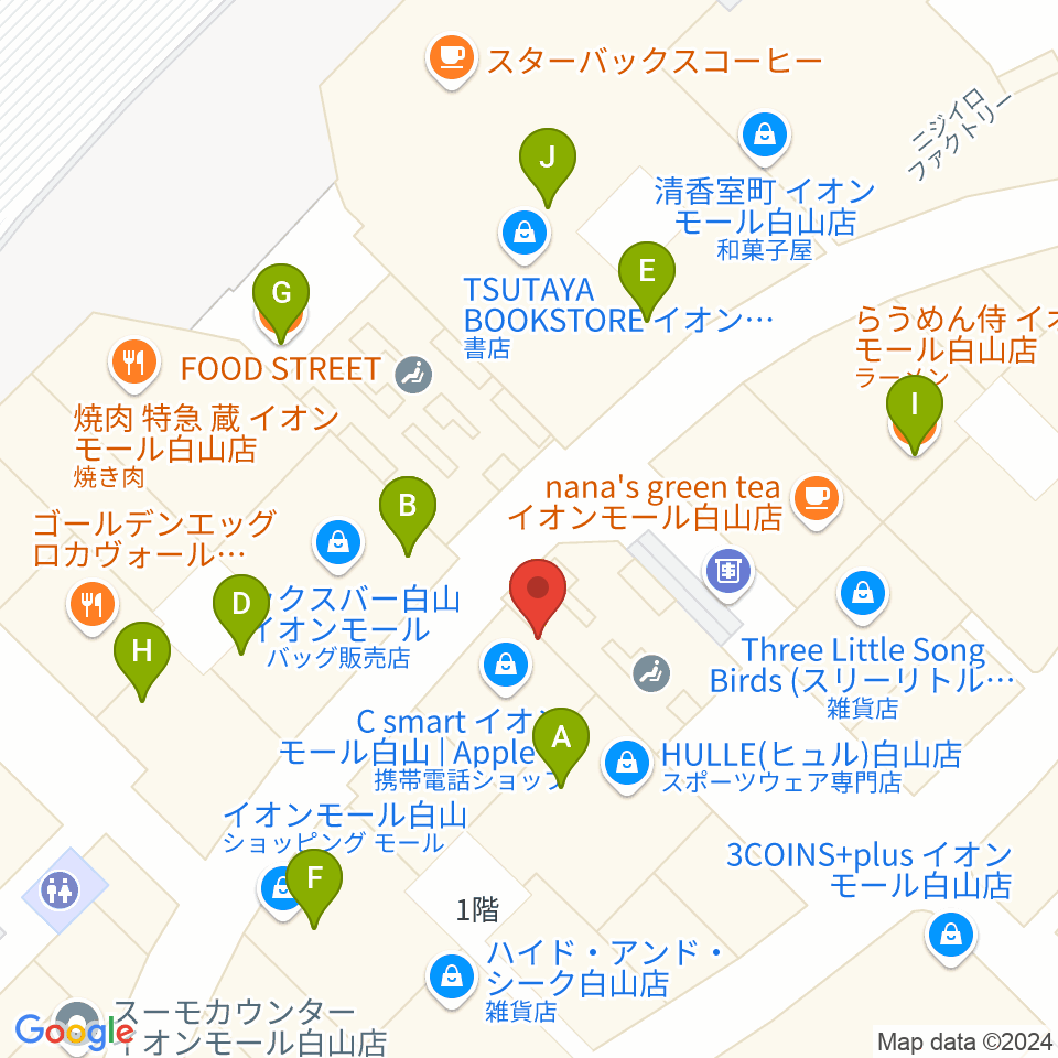 MPC楽器センター白山周辺のファミレス・ファーストフード一覧地図