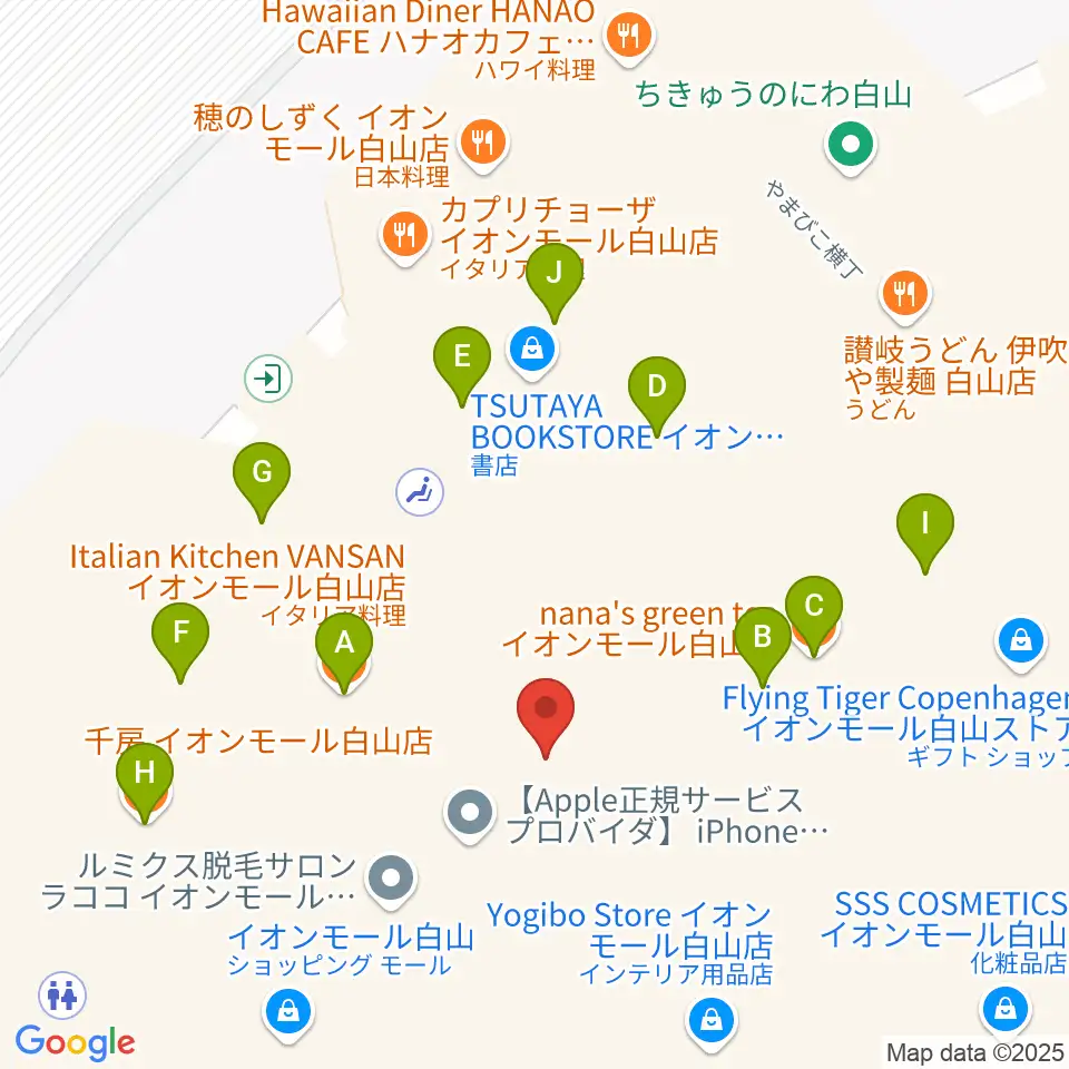 MPC楽器センター白山周辺のファミレス・ファーストフード一覧地図